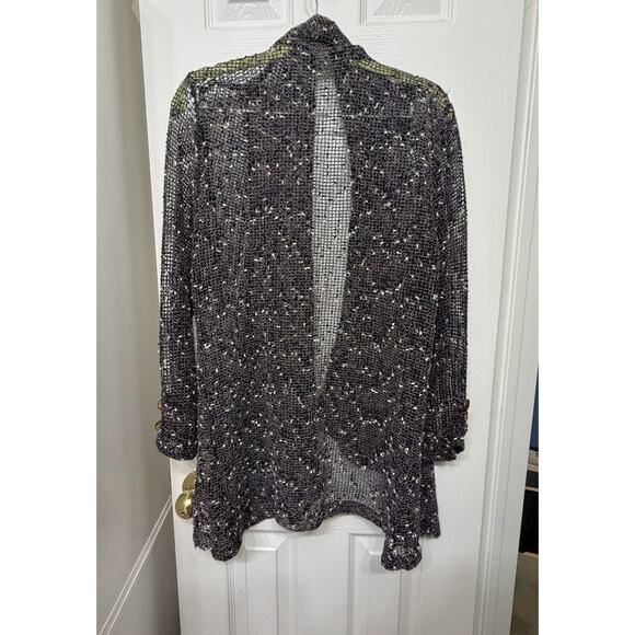 Lula B Top Woman’s Black & White Long Sleeve Open Front Sheer Knit Cardigan - XL - Picture 4 of 7